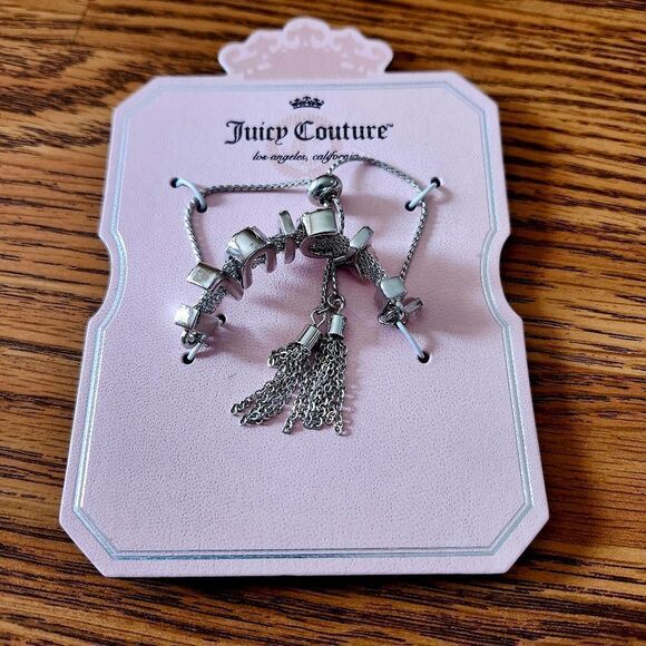 JUICY COUTURE Silver Crystal Tassel Adjustable Bracelet STATEMENT MAKING - Picture 3 of 6